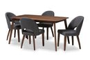 Everdon Dark Gray Fabric Upholstered Walnut 5-Piece Dining Set Baxton