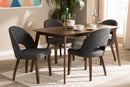 Everdon Dark Gray Fabric Upholstered Walnut 5-Piece Dining Set Baxton