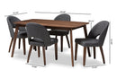 Everdon Dark Gray Fabric Upholstered Walnut 5-Piece Dining Set Baxton