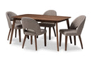 Everdon Light Gray Fabric Upholstered Walnut 5-Piece Dining Set Baxton