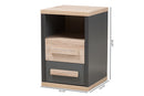 Calida Dark Gray and Light Brown Two-Tone 2-Drawer Nightstand Baxton
