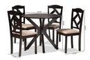 Tabanan Sand Fabric Upholstered and Dark Brown 5-Piece Dining Set Baxton