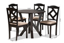 Ibiza Sand Fabric Upholstered and Dark Brown 5-Piece Dining Set Baxton