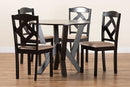 Ibiza Sand Fabric Upholstered and Dark Brown 5-Piece Dining Set Baxton