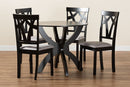 Fiana Gray Fabric Upholstered and Dark Brown 5-Piece Dining Set Baxton