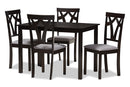 Helina Gray Fabric Upholstered and Dark Brown Finished 5-Piece Dining Set Baxton
