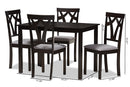 Helina Gray Fabric Upholstered and Dark Brown Finished 5-Piece Dining Set Baxton