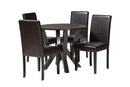 Elegant Modern Espresso Brown Faux Leather and Wood 5-Piece Dining Set Baxton