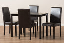 Townsend Dark Brown Faux Leather Upholstered 5-Piece Dining Set Baxton