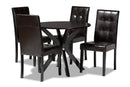 Arcelia Dark Brown Faux Leather Upholstered and Dark brown 5-Piece Dining Set Baxton