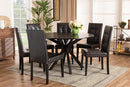 Arcelia Dark Brown Faux Leather Upholstered and Dark brown 7-Piece Dining Set Baxton