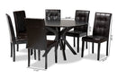 Arcelia Dark Brown Faux Leather Upholstered and Dark brown 7-Piece Dining Set Baxton