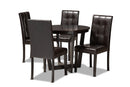 Gustavo Dark Brown Faux Leather Upholstered and Dark Brown 5-Piece Dining Set Baxton
