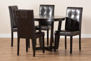 Gustavo Dark Brown Faux Leather Upholstered and Dark Brown 5-Piece Dining Set Baxton