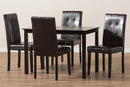 Memphis Dark Brown Faux Leather Upholstered 5-Piece Dining Set Baxton