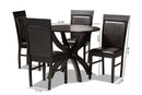 Clare Dark Brown Faux Leather Upholstered and Dark Brown 5-Piece Dining Set Baxton