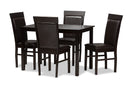 Agustus Dark Brown Faux Leather Upholstered 5-Piece Dining Set Baxton