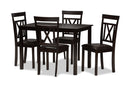 Milagra Dark Brown Faux Leather Upholstered 5-Piece Dining Set Baxton