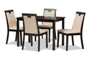 Reinu Beige Faux Leather Upholstered and Dark Brown Finished 5-Piece Dining Set Baxton