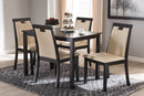 Reinu Beige Faux Leather Upholstered and Dark Brown Finished 5-Piece Dining Set Baxton