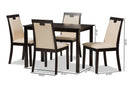 Reinu Beige Faux Leather Upholstered and Dark Brown Finished 5-Piece Dining Set Baxton