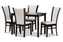 Francine 5-Piece Dark Brown Finished White Faux Leather Dining Set Baxton