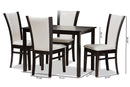 Francine 5-Piece Dark Brown Finished White Faux Leather Dining Set Baxton