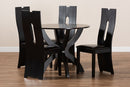 Elada Dark Brown Faux Leather Upholstered and Dark Brown 5-Piece Dining Set Baxton