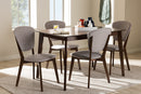 Macayle Walnut-Finished Light Gray Fabric Upholstered 5-Piece Dining Set Baxton