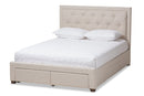 Simms Light Beige Fabric Upholstered King Size Storage Bed Baxton
