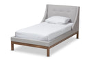 Laraine Greyish Beige Fabric Upholstered Walnut-Finished Twin Sized Platform Bed Baxton