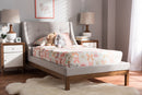 Laraine Greyish Beige Fabric Upholstered Walnut-Finished Twin Sized Platform Bed Baxton