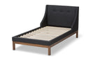 Laraine Dark Gray Fabric Upholstered Walnut-Finished Twin Sized Platform Bed Baxton