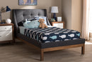 Laraine Dark Gray Fabric Upholstered Walnut-Finished Twin Sized Platform Bed Baxton