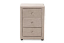 Amsterdam Beige Fabric Upholstered 3-Drawer Nightstand Baxton
