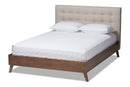 Canterbury Light Beige Fabric Upholstered Walnut Wood King Size Platform Bed Baxton