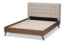 Canterbury Light Beige Fabric Upholstered Walnut Wood King Size Platform Bed Baxton