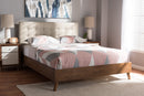 Canterbury Light Beige Fabric Upholstered Walnut Wood King Size Platform Bed Baxton