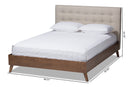 Canterbury Light Beige Fabric Upholstered Walnut Wood King Size Platform Bed Baxton