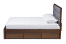 Warner Dark Gray Fabric Walnut Finished King Size Storage Platform Bed Baxton