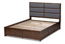 Warner Dark Gray Fabric Walnut Finished King Size Storage Platform Bed Baxton