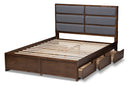 Warner Dark Gray Fabric Walnut Finished King Size Storage Platform Bed Baxton