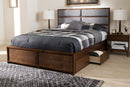 Warner Dark Gray Fabric Walnut Finished King Size Storage Platform Bed Baxton