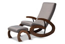 Alaya 2Pc Gray Fabric Walnut-Finished Rocking Chair and Ottoman Set Baxton