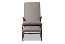 Alaya 2Pc Gray Fabric Walnut-Finished Rocking Chair and Ottoman Set Baxton