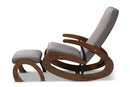 Alaya 2Pc Gray Fabric Walnut-Finished Rocking Chair and Ottoman Set Baxton
