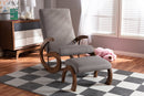 Alaya 2Pc Gray Fabric Walnut-Finished Rocking Chair and Ottoman Set Baxton