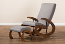 Alaya 2Pc Gray Fabric Walnut-Finished Rocking Chair and Ottoman Set Baxton