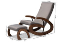 Alaya 2Pc Gray Fabric Walnut-Finished Rocking Chair and Ottoman Set Baxton