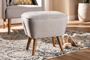 Wallis Greyish Beige Fabric Upholstered Walnut Brown Ottoman Baxton